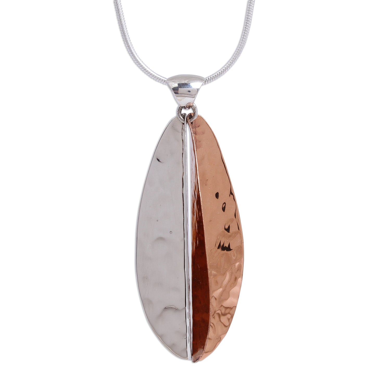 Rippling Leaf Leaf-Shaped Sterling Silver and Copper Pendant Necklace