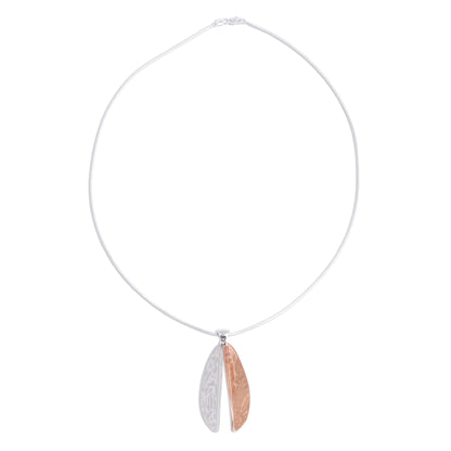 Rippling Leaf Leaf-Shaped Sterling Silver and Copper Pendant Necklace