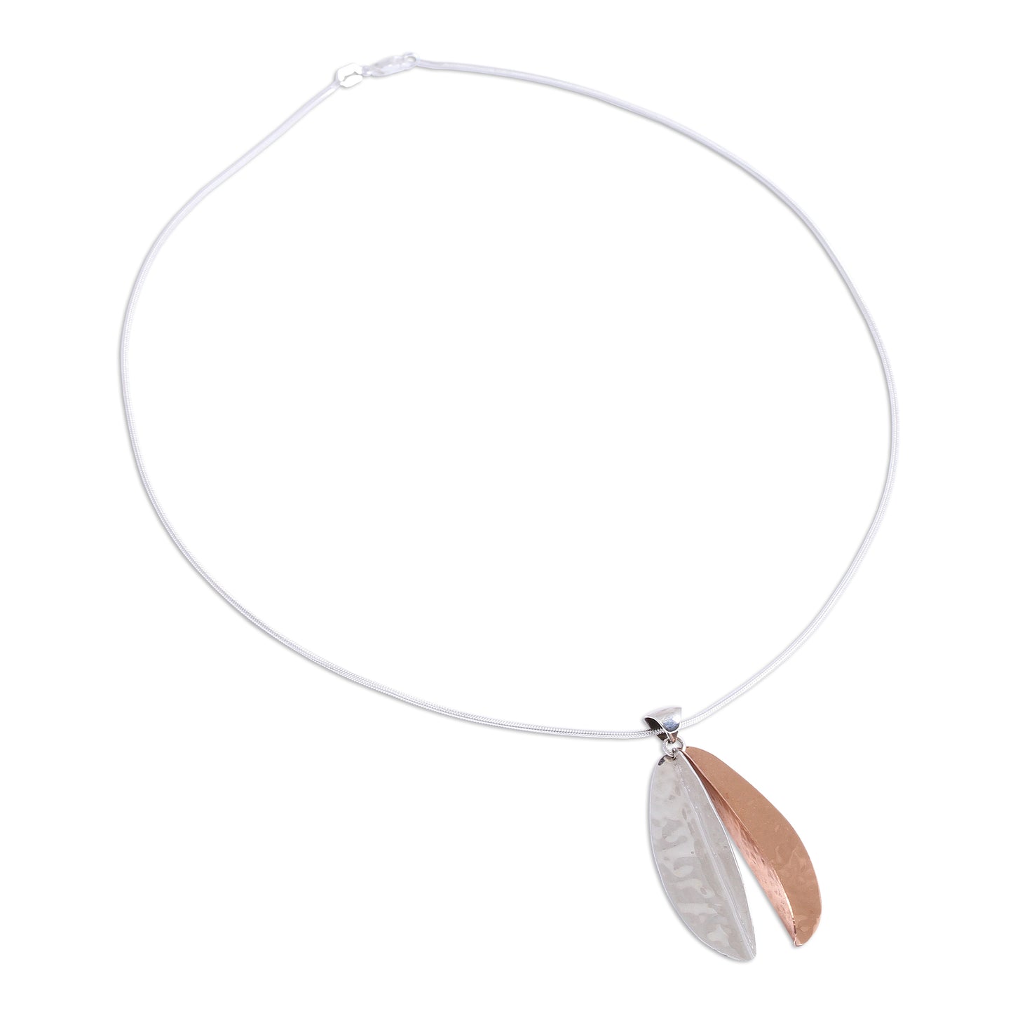 Rippling Leaf Leaf-Shaped Sterling Silver and Copper Pendant Necklace