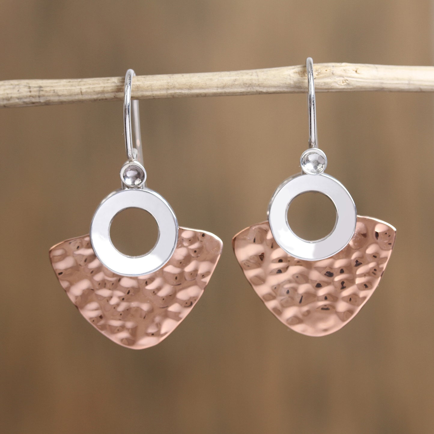 Rippling Blades Modern Sterling Silver and Copper Dangle Earrings