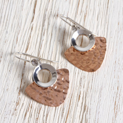 Rippling Blades Modern Sterling Silver and Copper Dangle Earrings