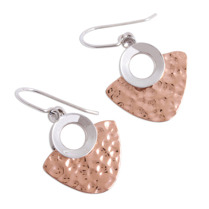 Rippling Blades Modern Sterling Silver and Copper Dangle Earrings