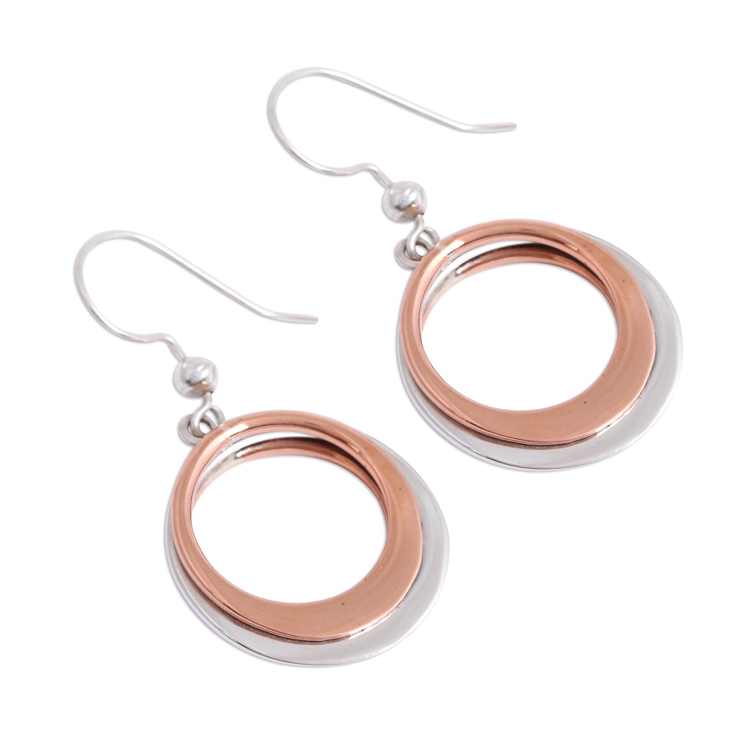 Eclipsed Circle Circular Sterling Silver and Copper Dangle Earrings