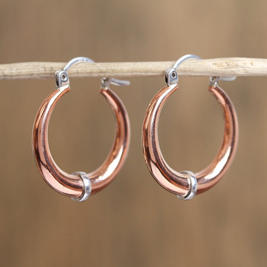 Copper Crescents Sterling Silver Hoop Earrings
