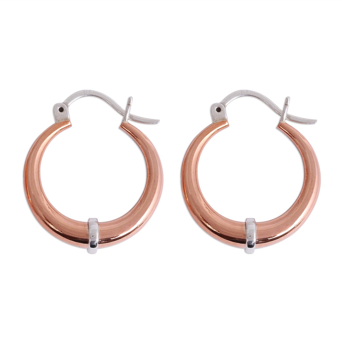 Copper Crescents Sterling Silver Hoop Earrings