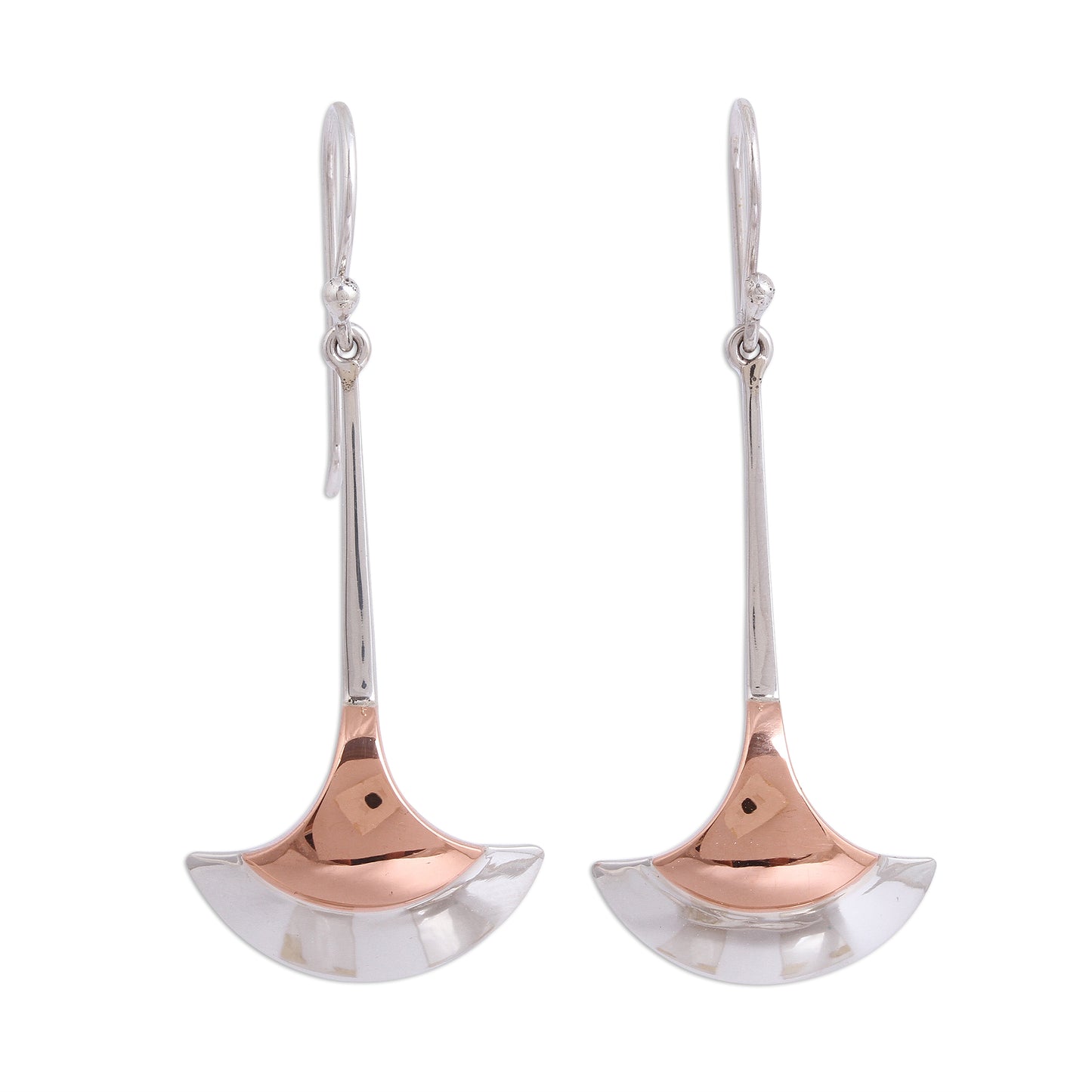 Elegant Crescents Fan-Shaped Sterling Silver and Copper Dangle Earrings