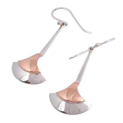 Elegant Crescents Fan-Shaped Sterling Silver and Copper Dangle Earrings