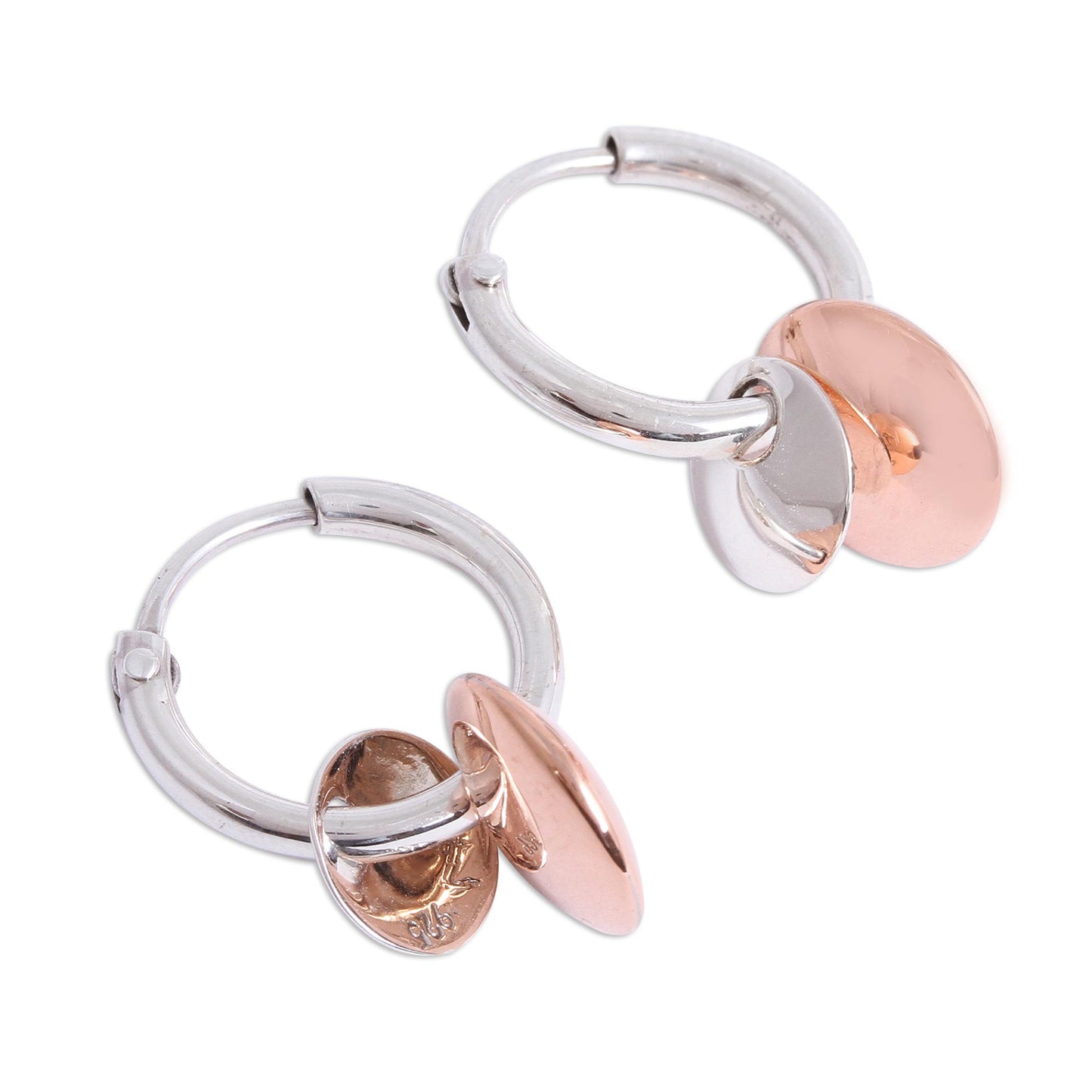 Elegant Eclipse Round Sterling Silver and Copper Hoop Dangle Earrings