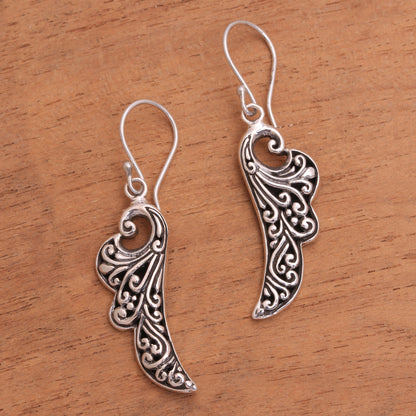 Balinese Angel Wings Handcrafted Sterling Silver Flower Wings Dangle Earrings