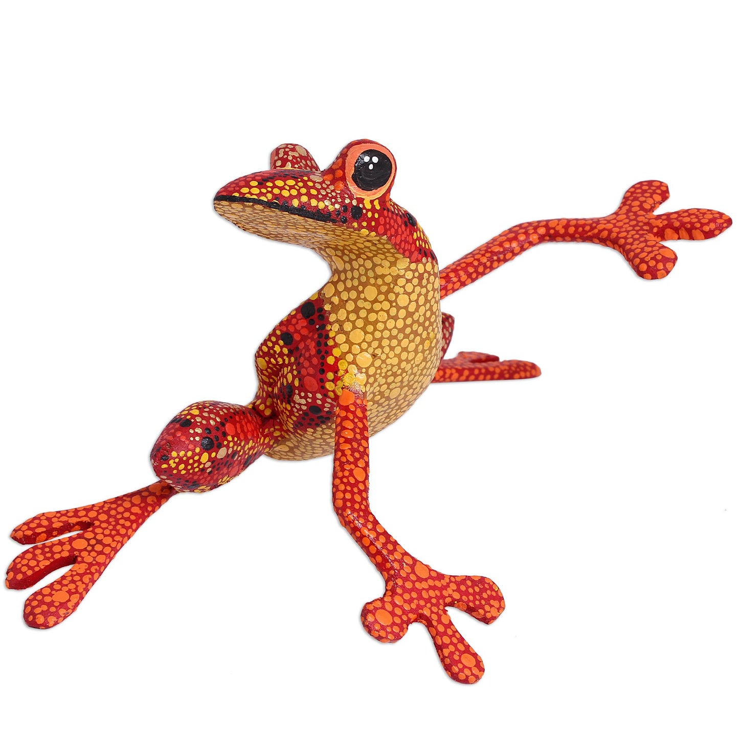 Lithe Tree Frog Wood Alebrije Tree Frog Sculpture from Mexico