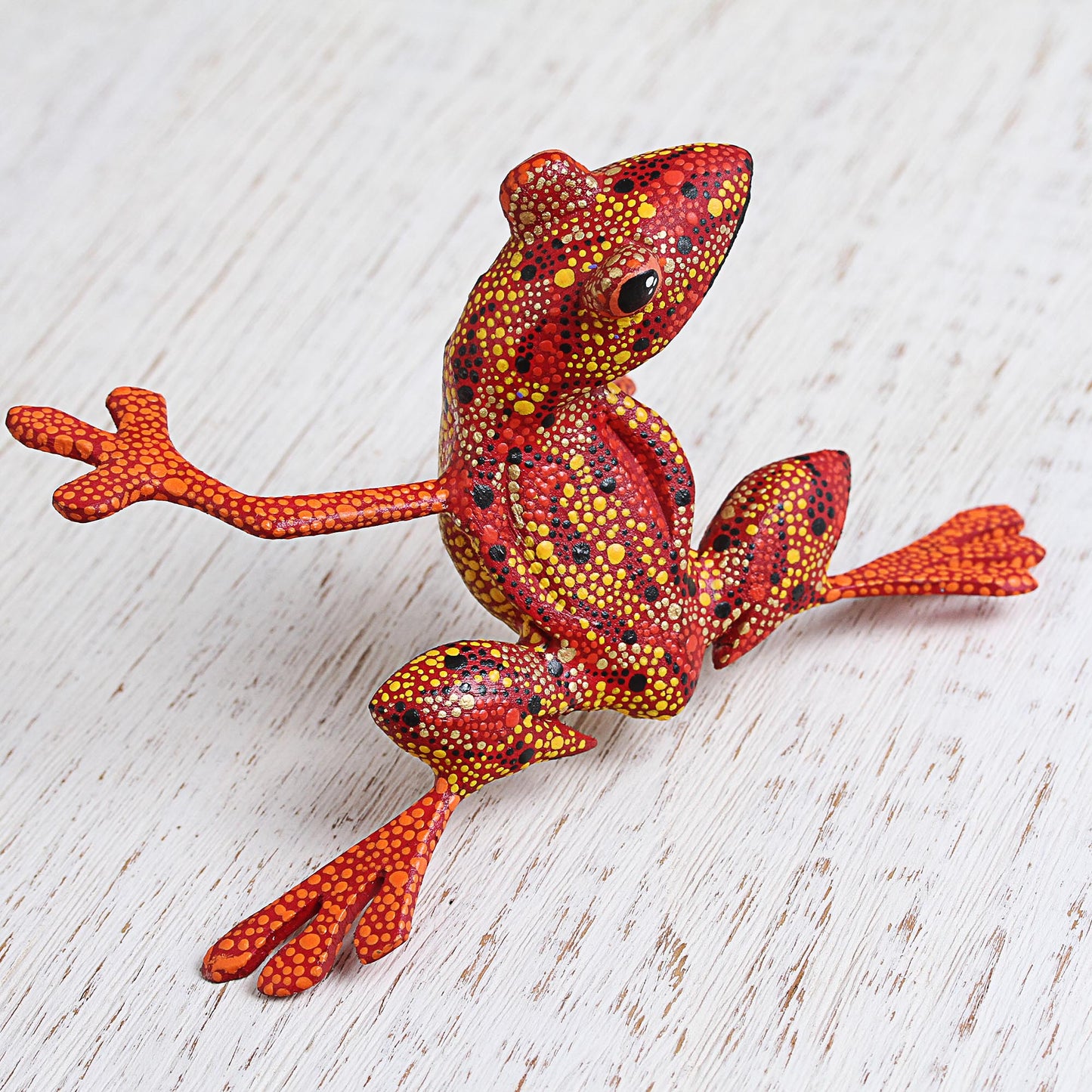 Lithe Tree Frog Wood Alebrije Tree Frog Sculpture from Mexico