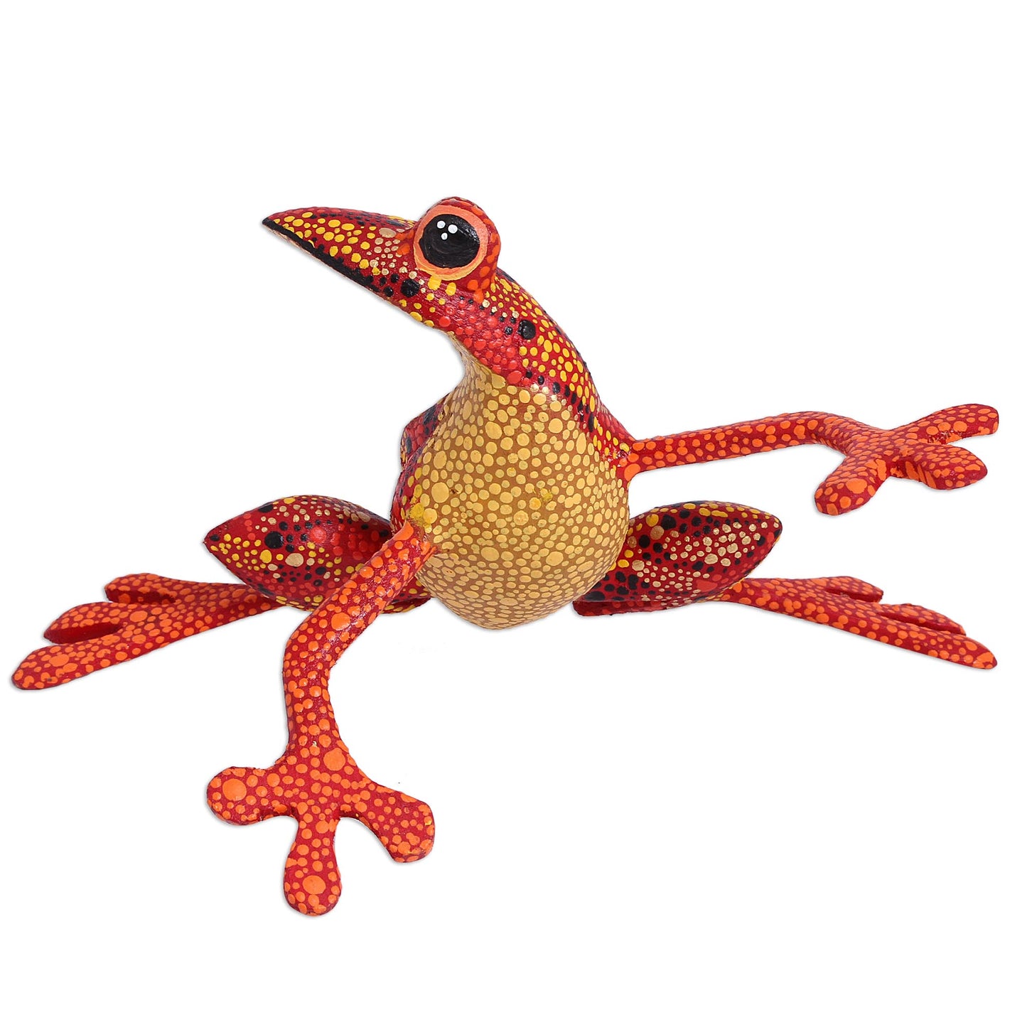 Lithe Tree Frog Wood Alebrije Tree Frog Sculpture from Mexico