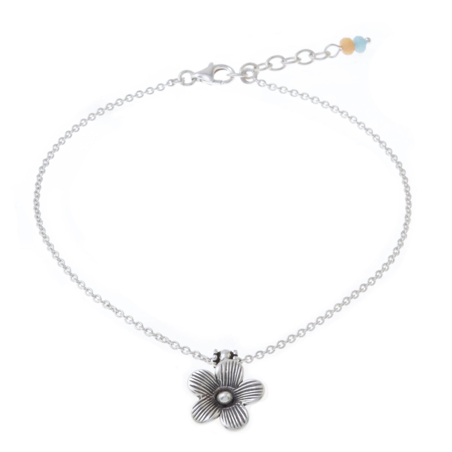 Floral Charm Sterling Silver Charm Anklet