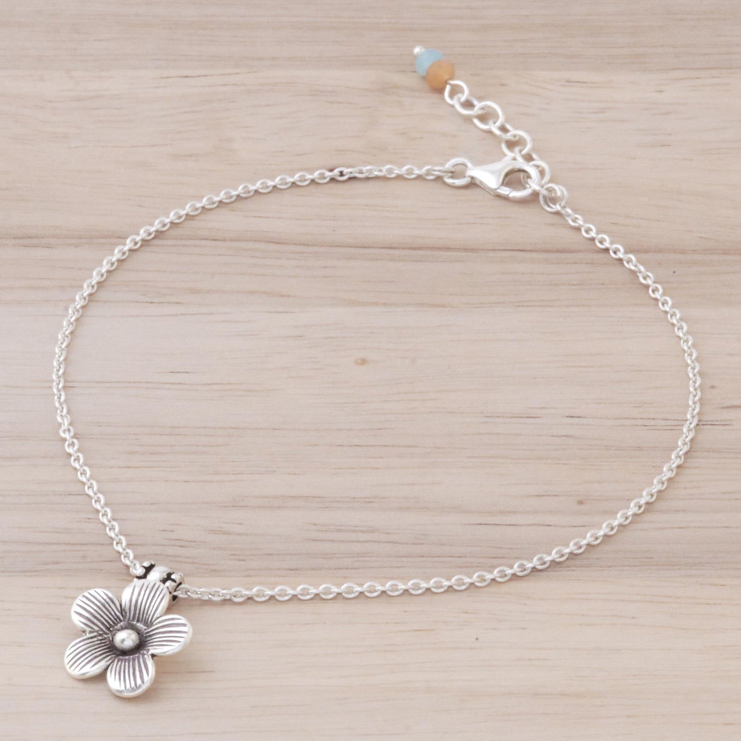 Floral Charm Sterling Silver Charm Anklet