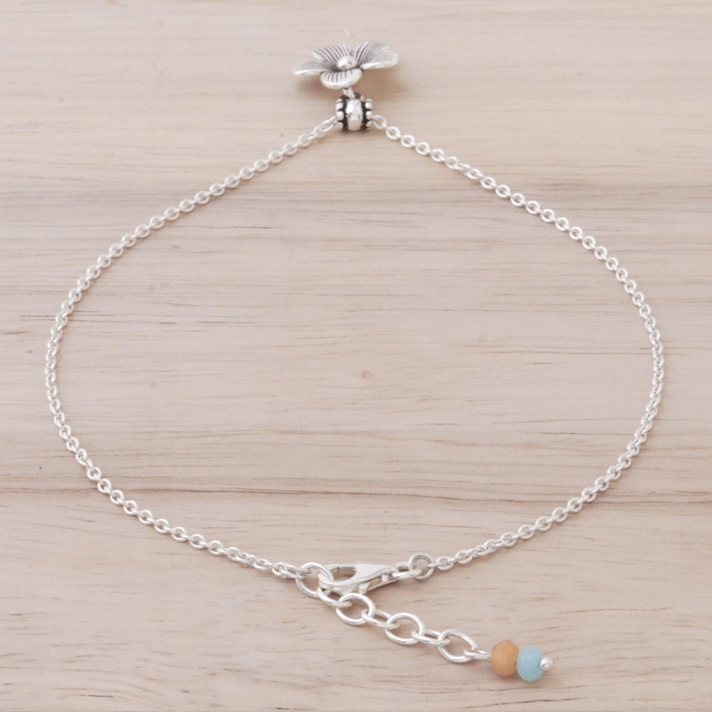 Floral Charm Sterling Silver Charm Anklet