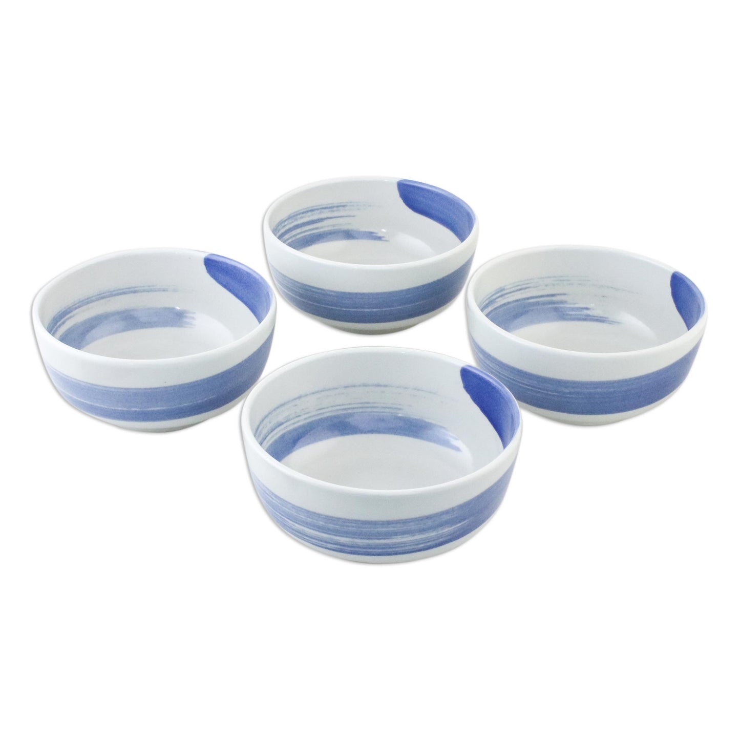 Blue Winds Handcrafted Blue and White Ceramic Set of Four Bowls