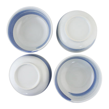 Blue Winds Handcrafted Blue and White Ceramic Set of Four Bowls