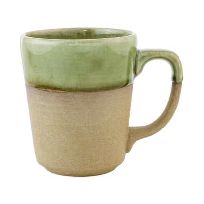 Green Patina Handcrafted Brown and Green Two-Tone Ceramic Mug