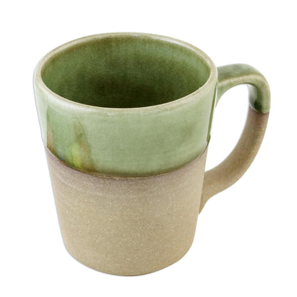 Green Patina Handcrafted Brown and Green Two-Tone Ceramic Mug