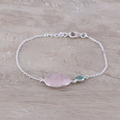 Crystal Shimmer Sterling Silver Rose Quartz and Aventurine Pendant Bracelet