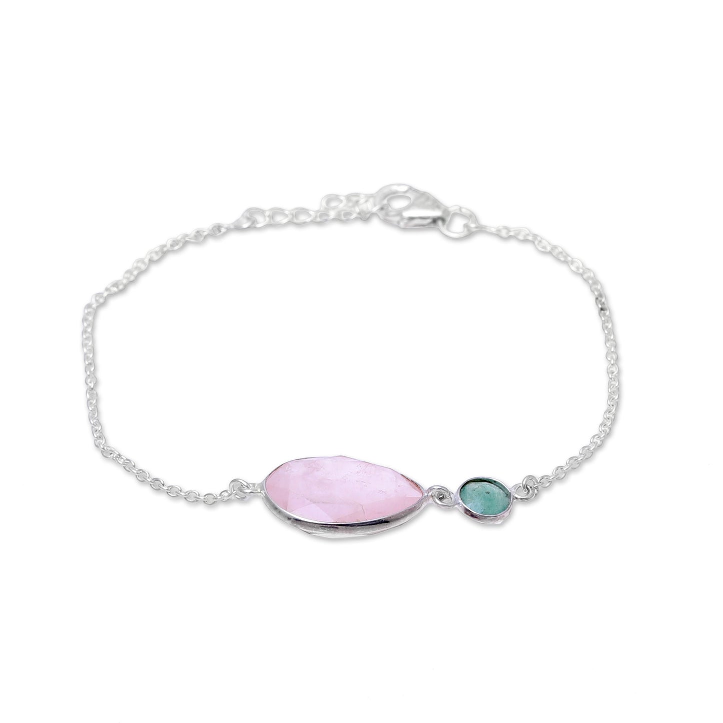 Crystal Shimmer Sterling Silver Rose Quartz and Aventurine Pendant Bracelet