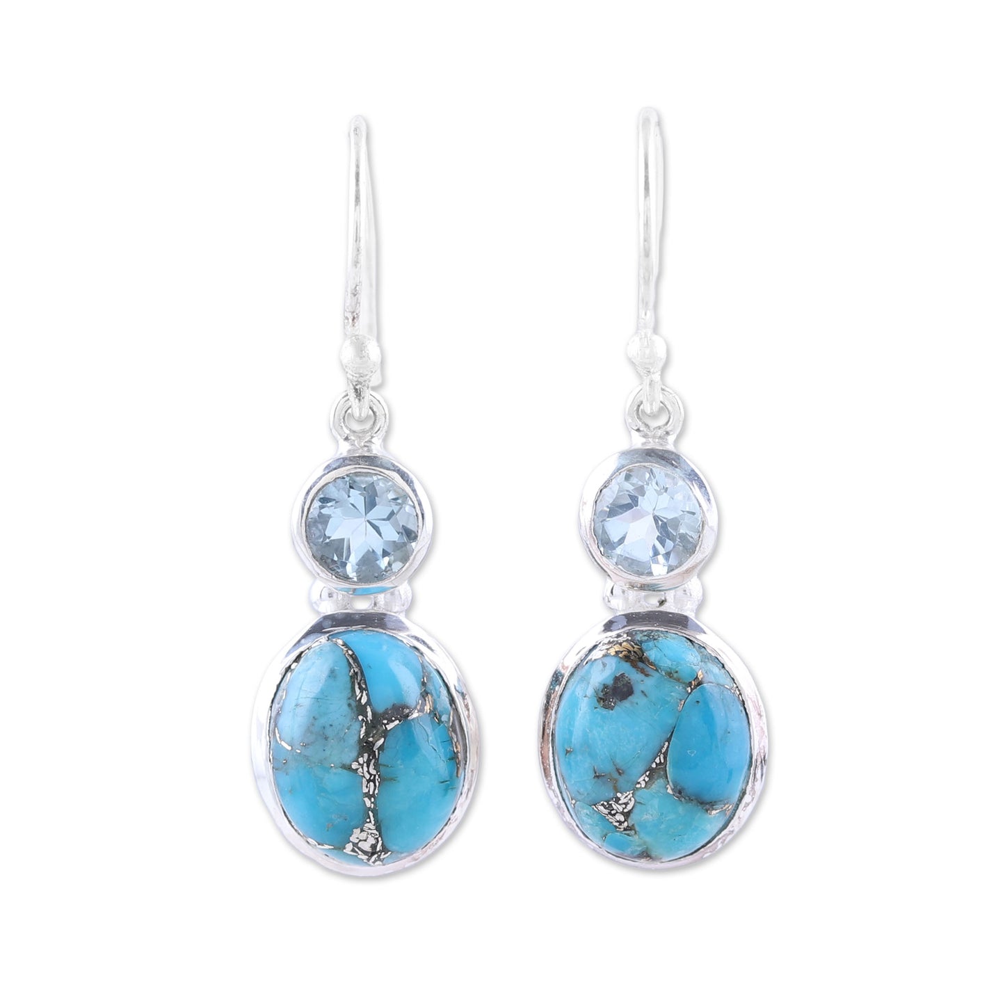 Tidal Dream Blue Topaz and Composite Turquoise Dangle Earrings