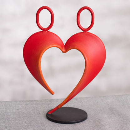 Our Heart in Red Abstract Steel Heart Sculpture in Red from Peru