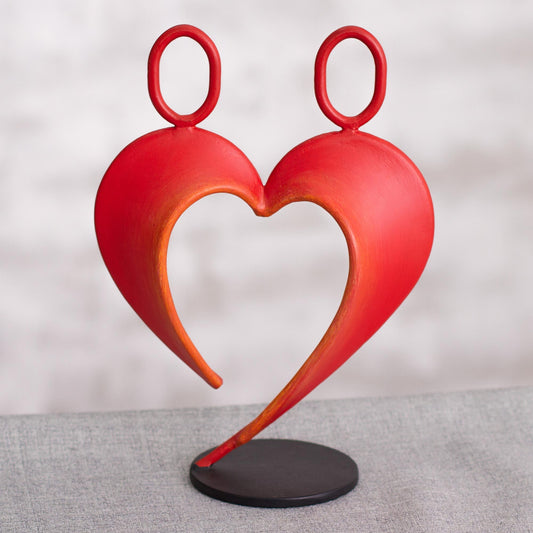 Our Heart in Red Abstract Steel Heart Sculpture in Red from Peru