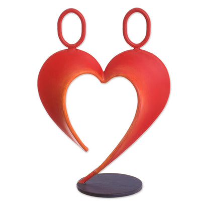 Our Heart in Red Abstract Steel Heart Sculpture in Red from Peru