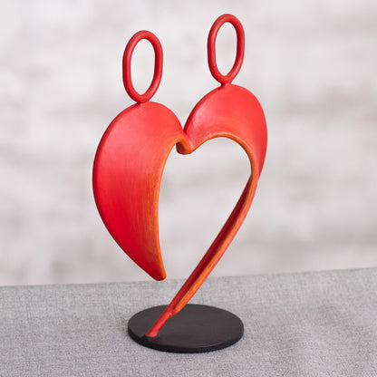 Our Heart in Red Abstract Steel Heart Sculpture in Red from Peru