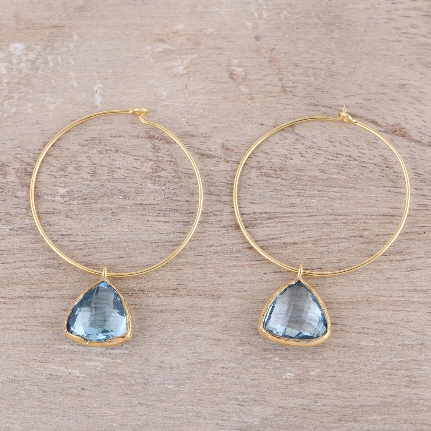Elegant Embrace 18k Gold Plated Blue Topaz Hoop Dangle Earrings from India