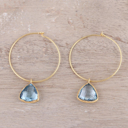 Elegant Embrace 18k Gold Plated Blue Topaz Hoop Dangle Earrings from India