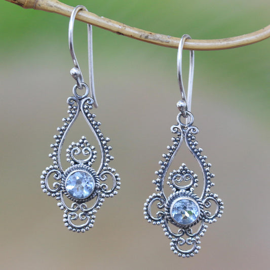 Elegant Evening in Blue Blue Topaz Sterling Silver Dot and Scroll Dangle Earrings