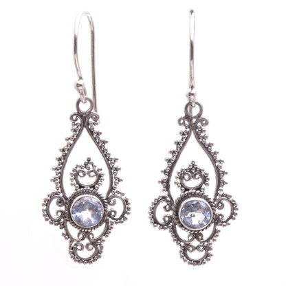 Elegant Evening in Blue Blue Topaz Sterling Silver Dot and Scroll Dangle Earrings