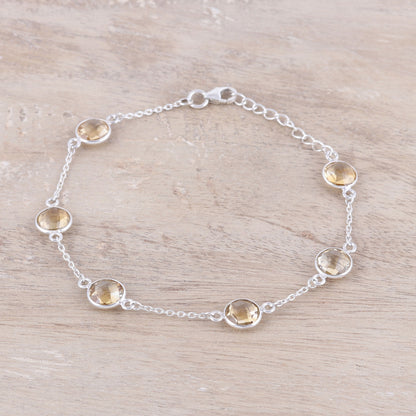 Sunshine Drops Sterling Silver Chain and Yellow Citrine Station Bracelet