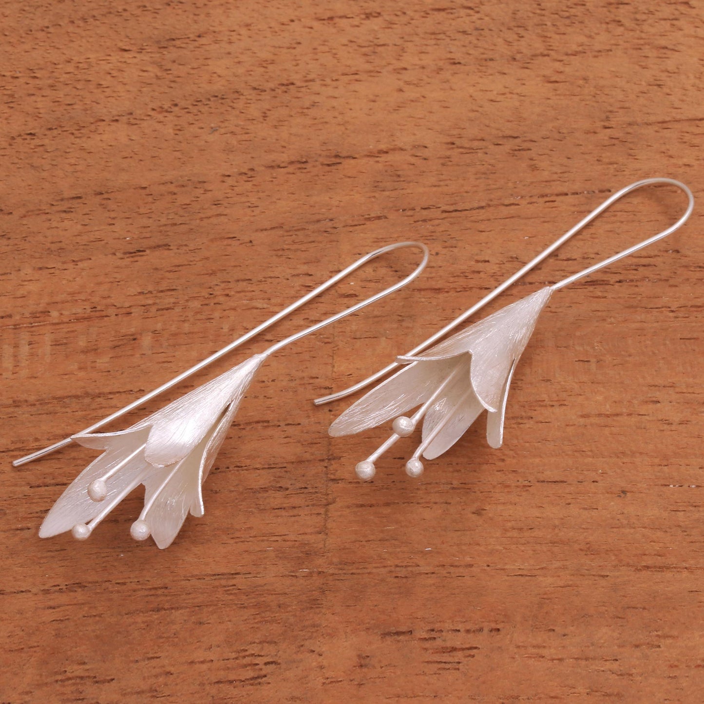 Light Blossom Floral Sterling Silver Drop Earrings from Bali