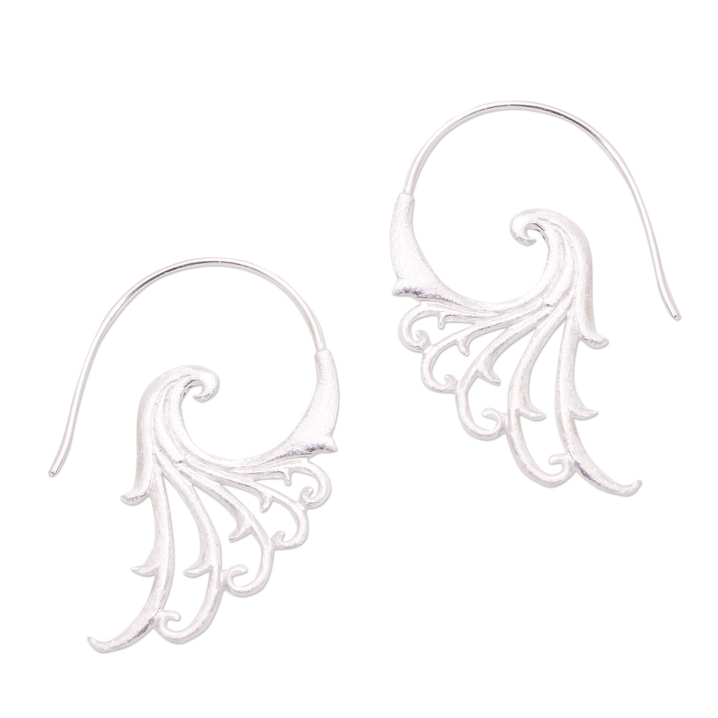 Angelic Wings Curling Motif Sterling Silver Half-Hoop Earrings from Bali