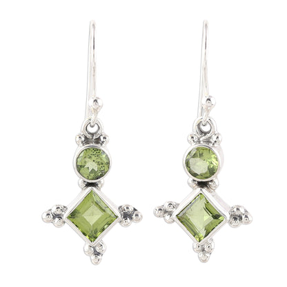 Opulent Stars Sterling Silver and Green Peridot Star Dangle Earrings