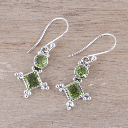 Opulent Stars Sterling Silver and Green Peridot Star Dangle Earrings