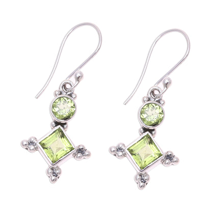 Opulent Stars Sterling Silver and Green Peridot Star Dangle Earrings