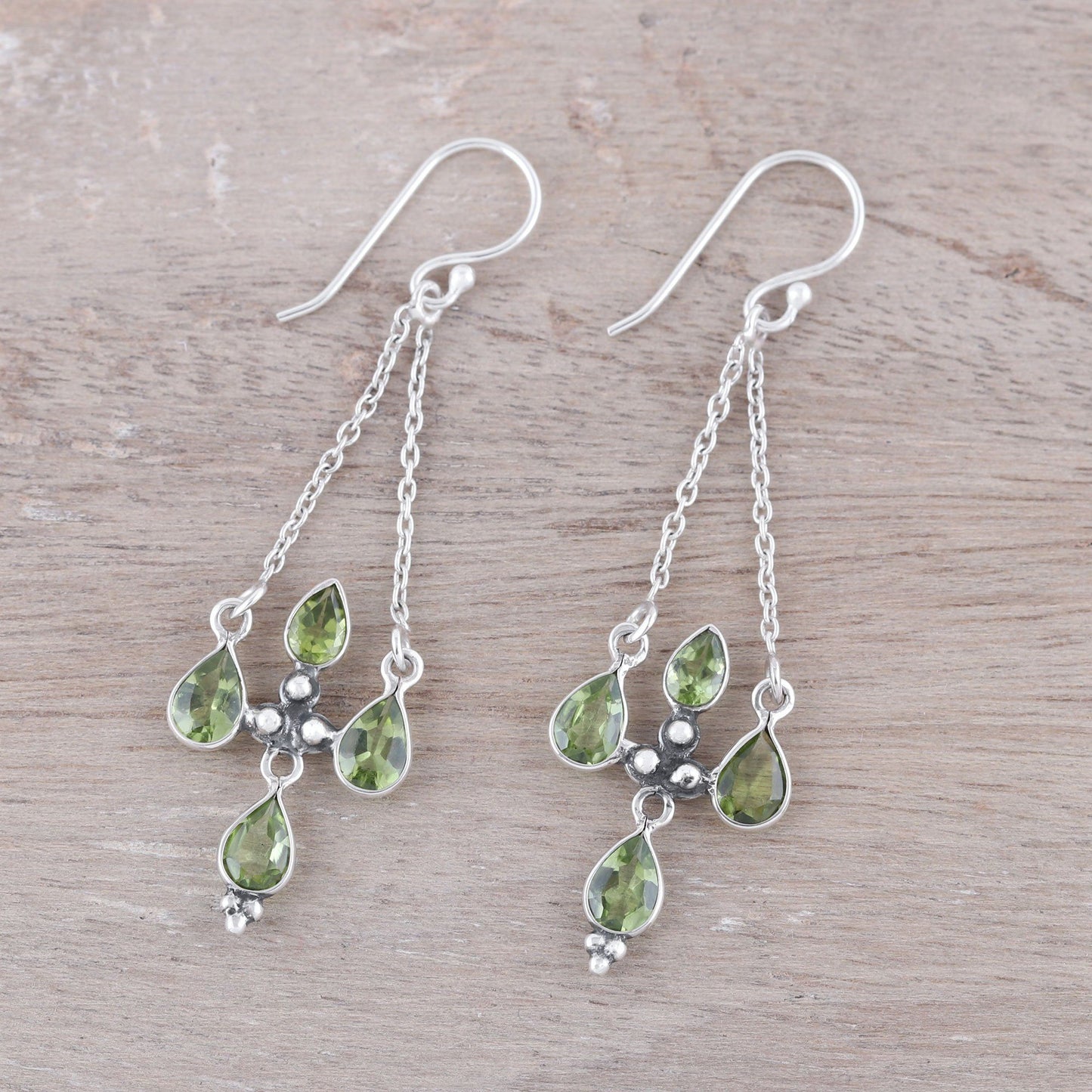 Green Flare Peridot & Sterling Silver Chandelier Earrings