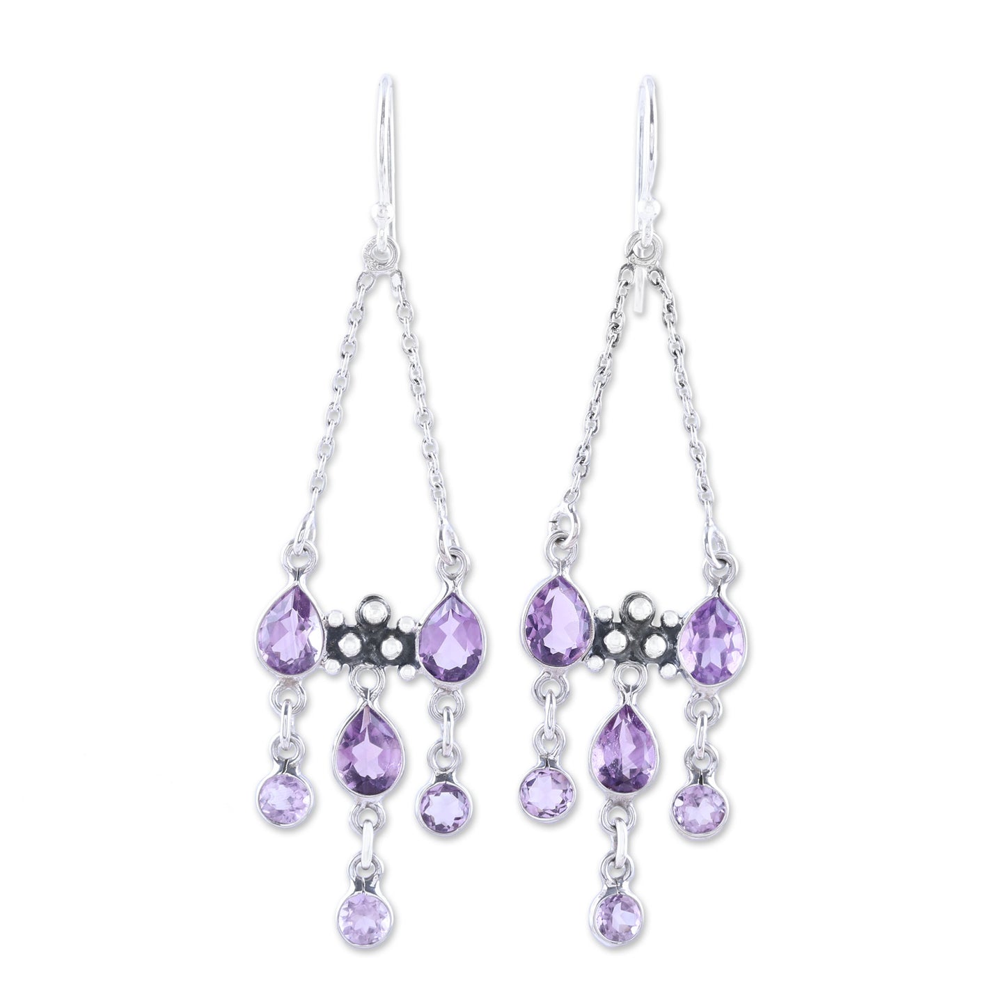 Glittering Dance Sterling Silver and Purple Amethyst Chandelier Earrings