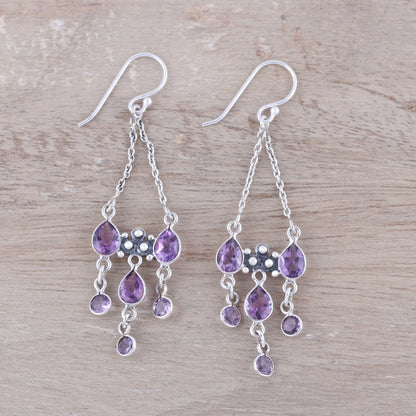 Glittering Dance Sterling Silver and Purple Amethyst Chandelier Earrings