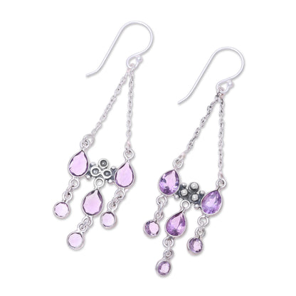 Glittering Dance Sterling Silver and Purple Amethyst Chandelier Earrings