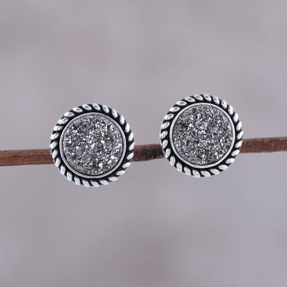 Grey Sphere Drusy Quartz Earrings