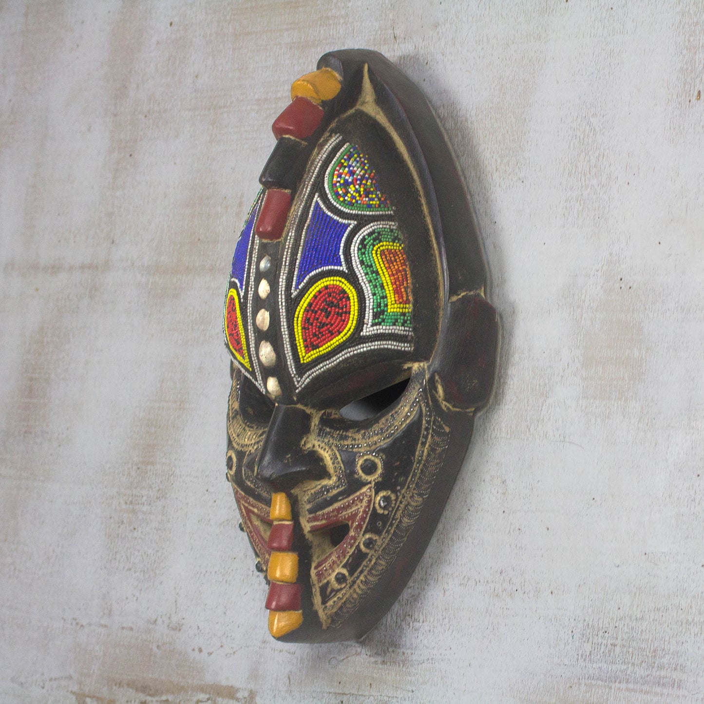 Thamsanqa Multi-Color Hand Carved Wood African Good Luck Wall Mask