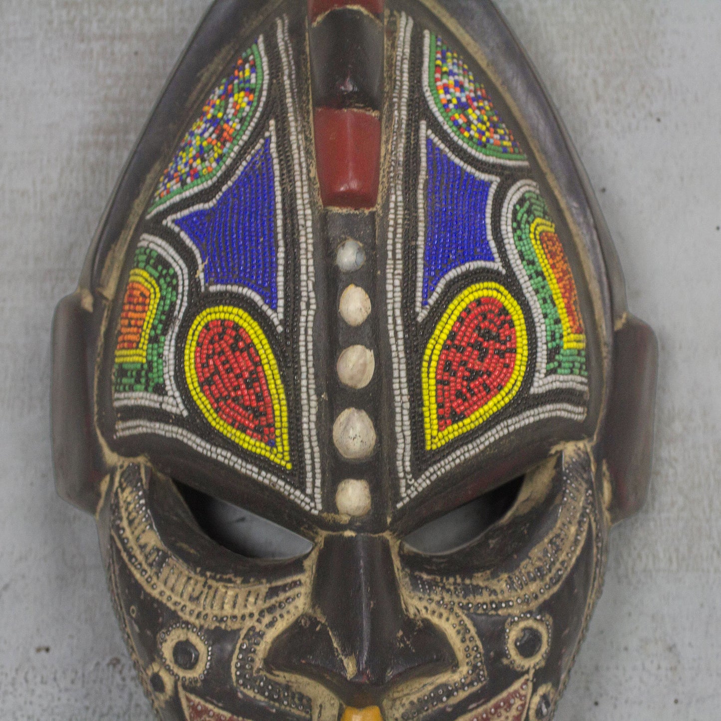 Thamsanqa Multi-Color Hand Carved Wood African Good Luck Wall Mask