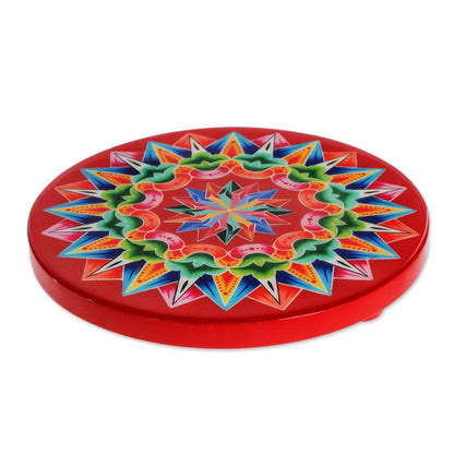 Traditional Colors in Red Decoupage Wood Trivet in Red from Costa Rica