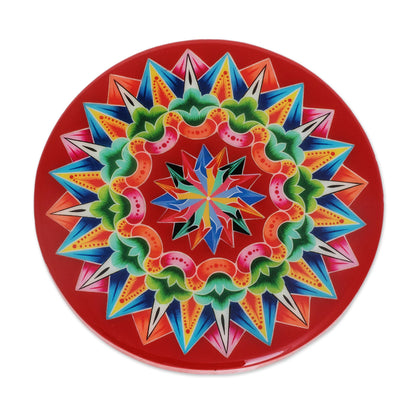 Traditional Colors in Red Decoupage Wood Trivet in Red from Costa Rica