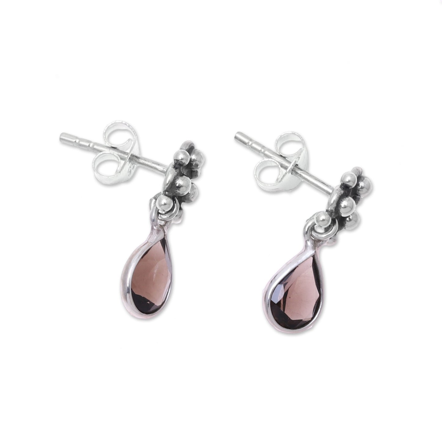 Trinity Glitter Sterling Silver and Smoky Quartz Dotted Dangle Earrings